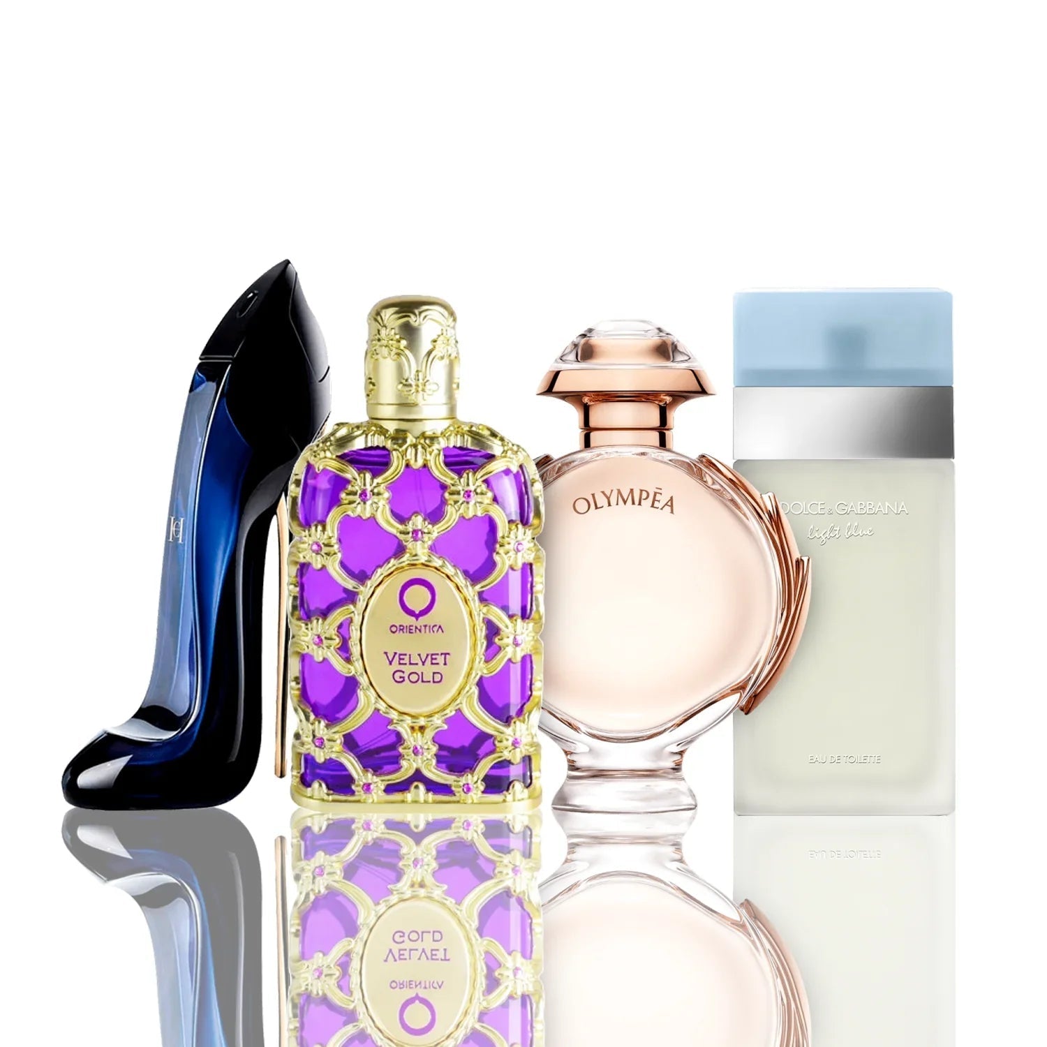 Set di 4 profumi  | Light Blue + Velvet Gold + Good Girl + Olympéa